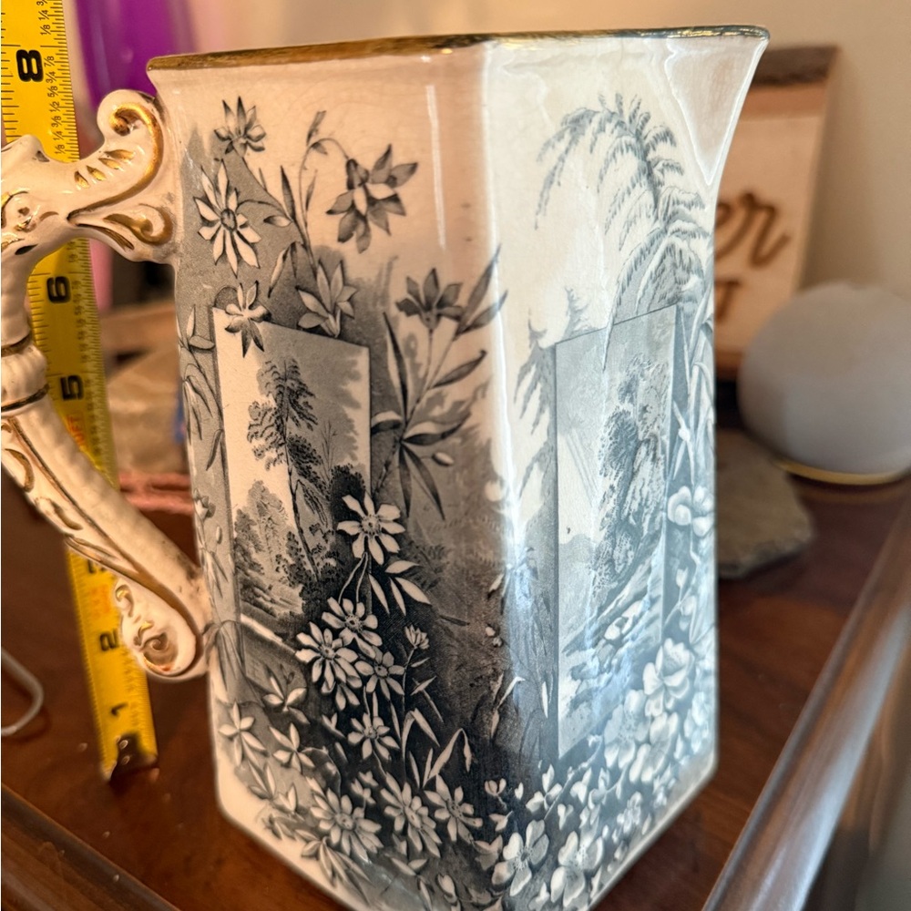 Floral Black and White Ceramic Pitcher